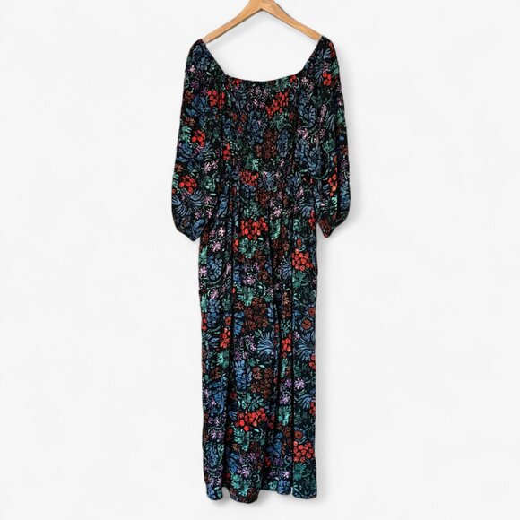 Knox Rose Floral Wide Leg Puff Sleeve Black Jumpsuit with Pockets Size XL - Picture 10 of 15